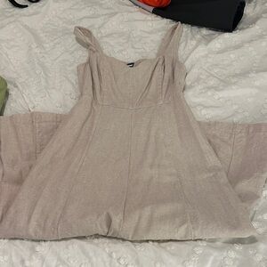 Sleeveless Light Tan A-Line Linen Dress